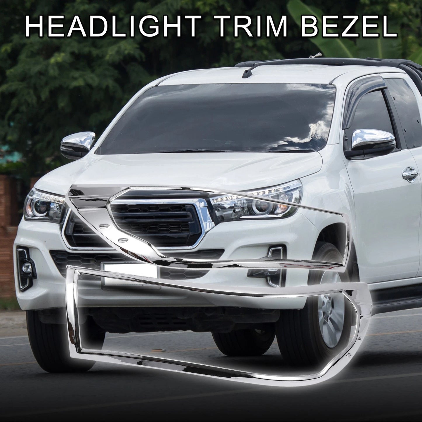 Front Headlight Trim Bezel  for Toyota HILUX REVO (2015-2017) Silver Tone