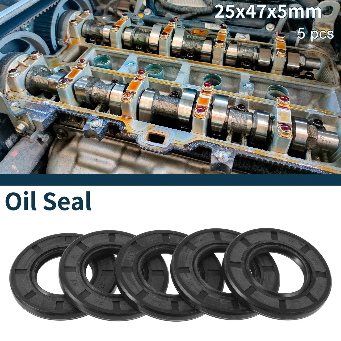 Oil Seal / 25x47x5mm / Rotary Shaft Seal NBR Rubber Black 5Pcs for Car