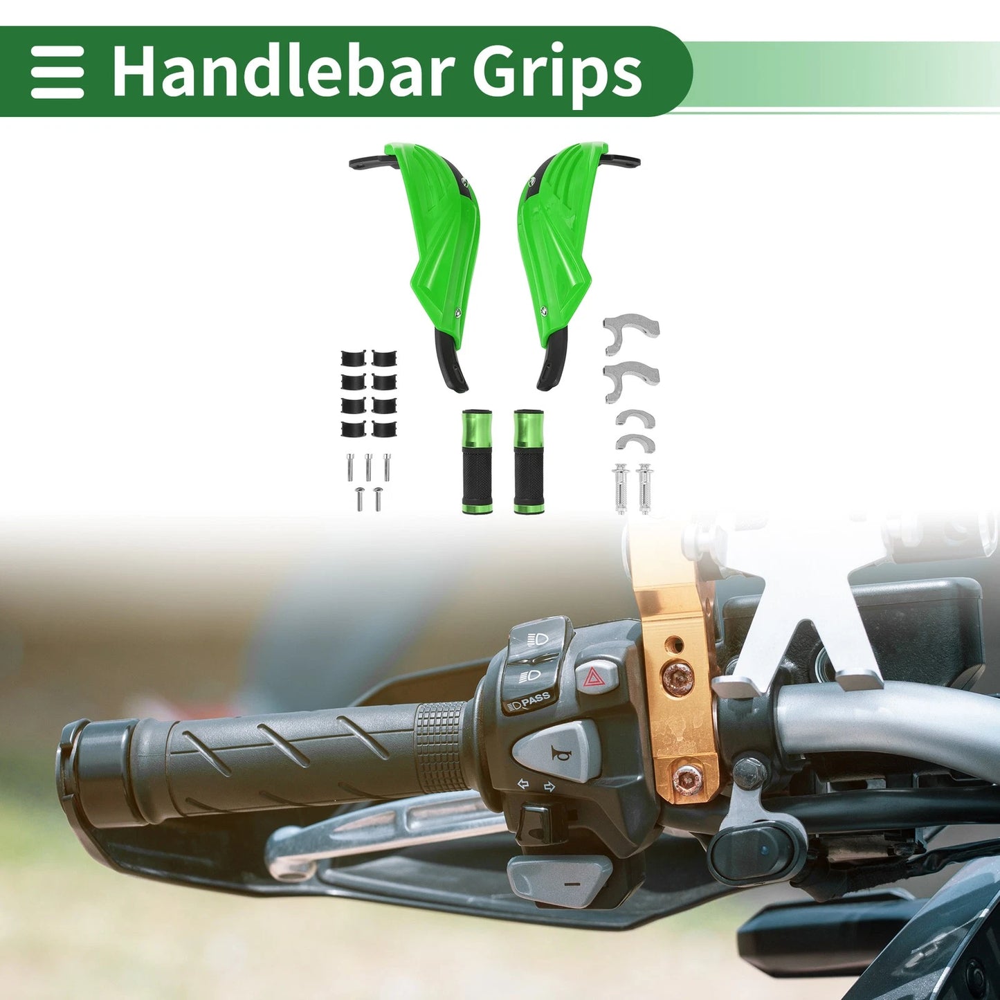 Motorcycle Hand Grips Cover Kit End Grips Aluminum Rubber Green for Motorcycle
