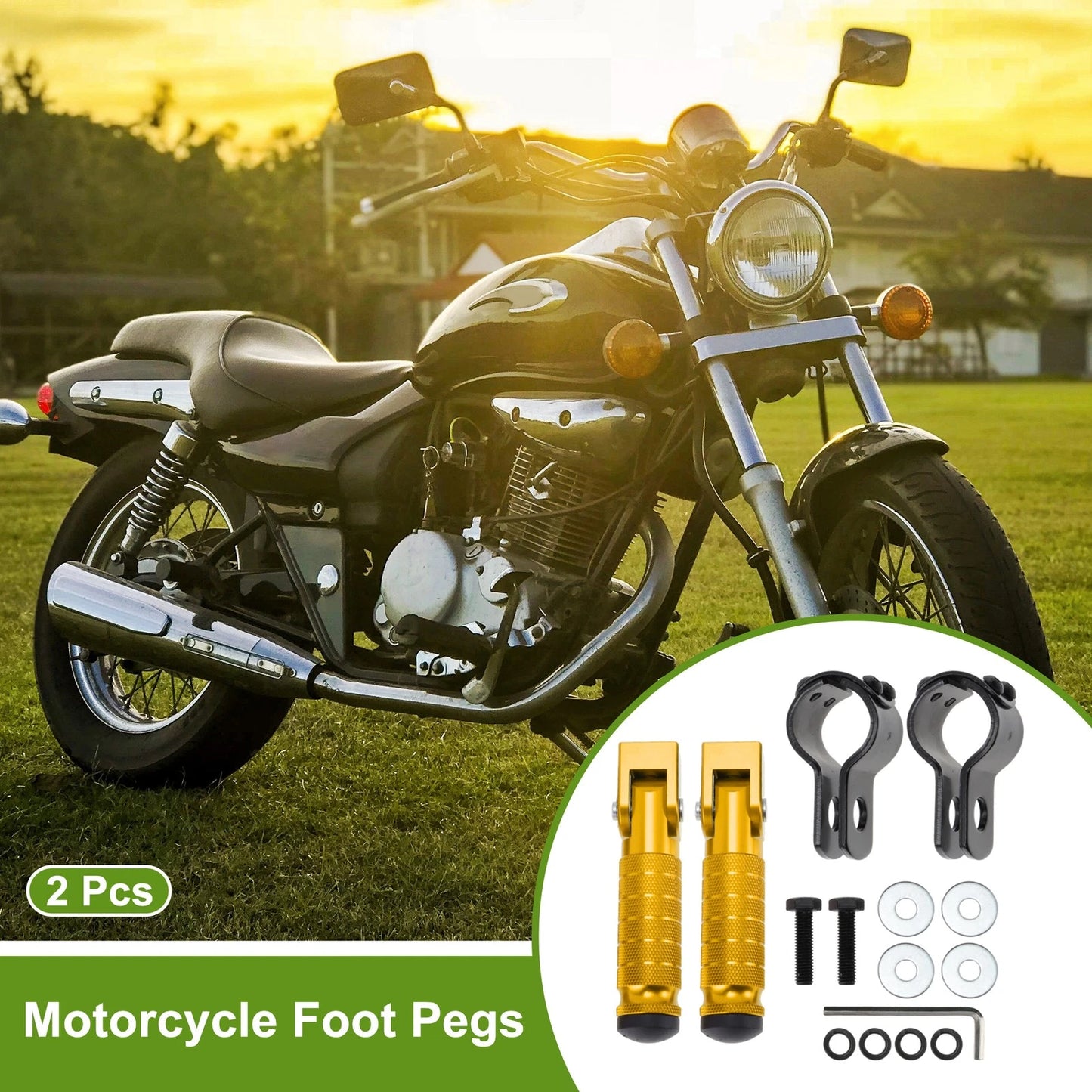 FootPegs 4.8" Rear 2x Footrest Aluminum Alloy Gold Tone for Motorcycle