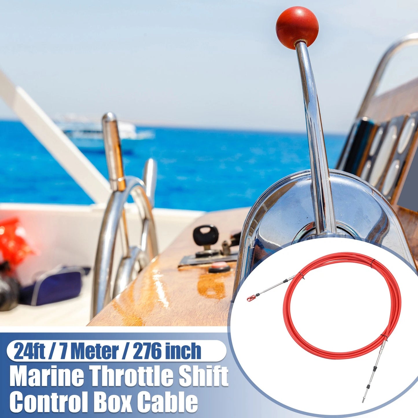 2 x 24ft 276 Inch Marine Throttle Shift Control Box Cable with Clevis Red