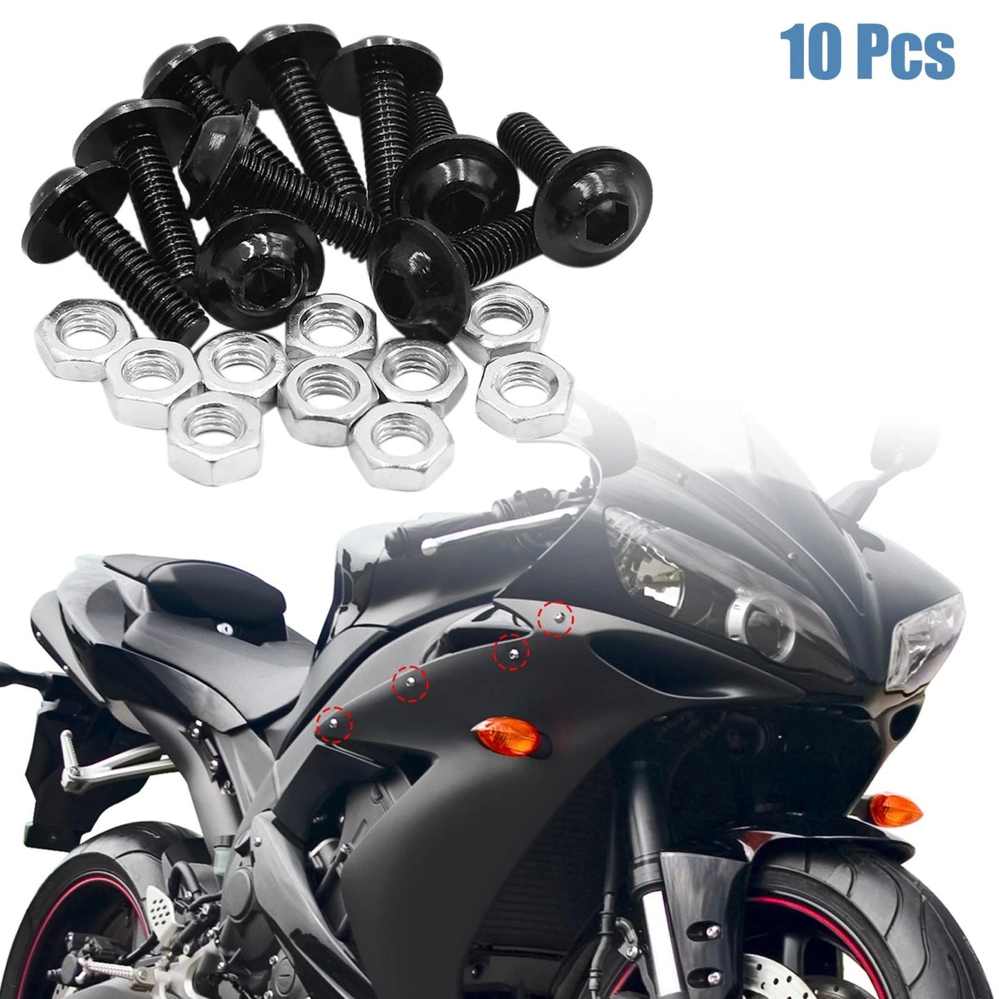 10 x M6 Black Aluminum Hex Socket Head Motorcycle Bolts Bumper Screws Nut