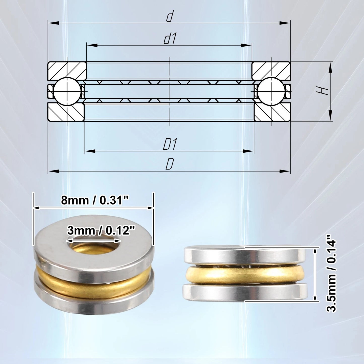4 x Thrust Ball Bearing 3x8x3.5mm Single Row Roller with Washers for Car