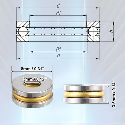 4 x Thrust Ball Bearing 3x8x3.5mm Single Row Roller with Washers for Car