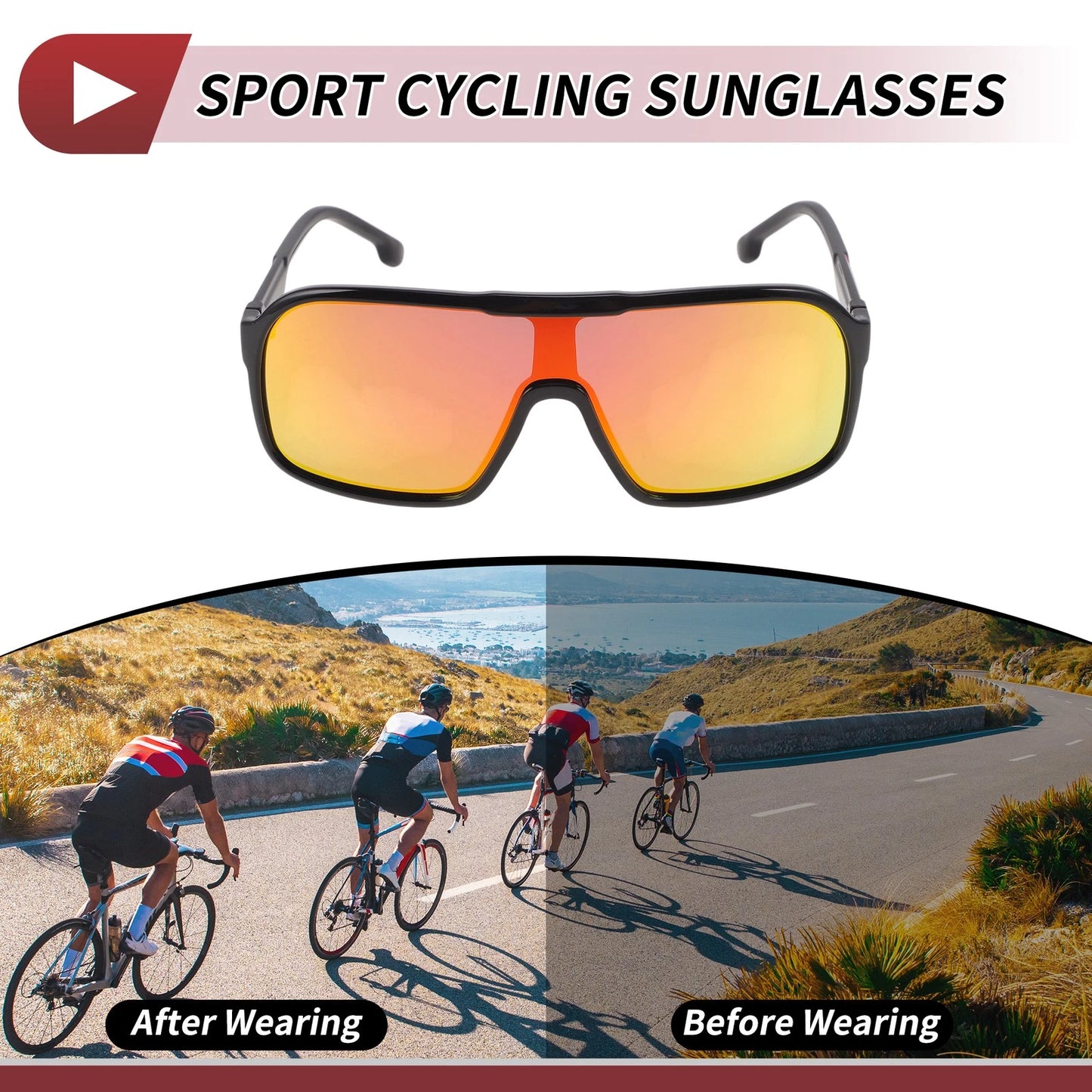 1 Set Motorcycle Riding Goggles Red Lens Black Red Frame Triacetyl Cellulose PC