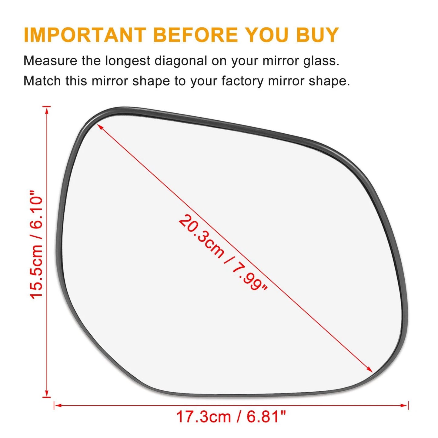 Right Side Heated Mirror Glass w/ Backing Plate for Mitsubishi Outlander (2003-2023)
