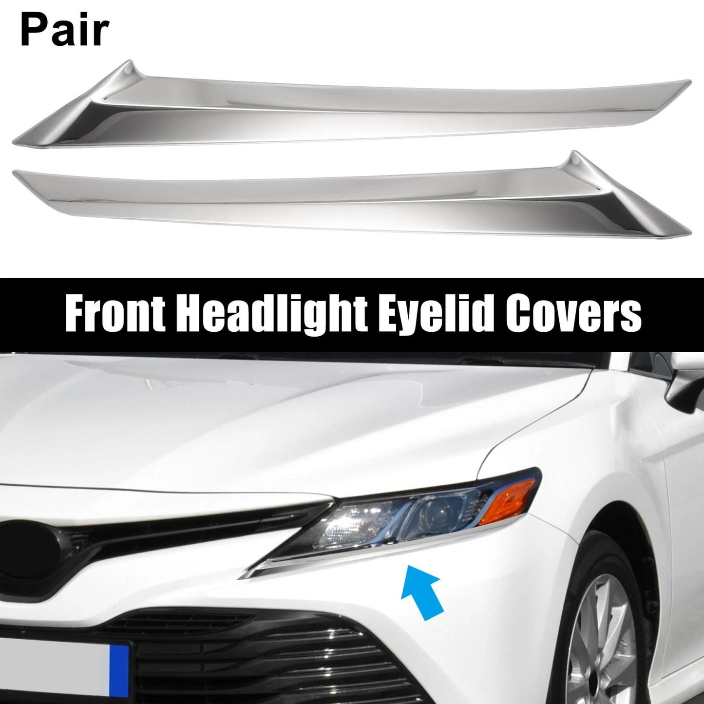 Front Headlight Eye Lid Covers for Toyota Camry SE XSE (2018-2020) Silver Tone