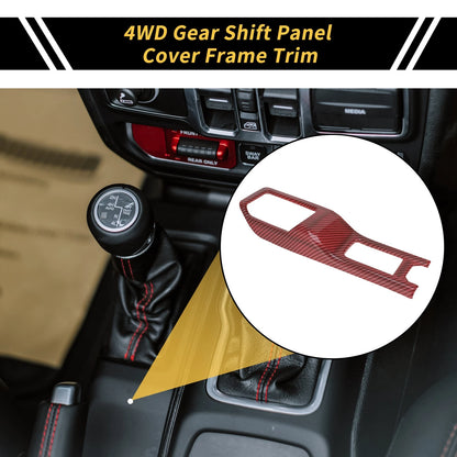 4WD Gear Shift Panel Cover for Jeep Wrangler JL JLU (2018-2024) Carbon Fiber Red