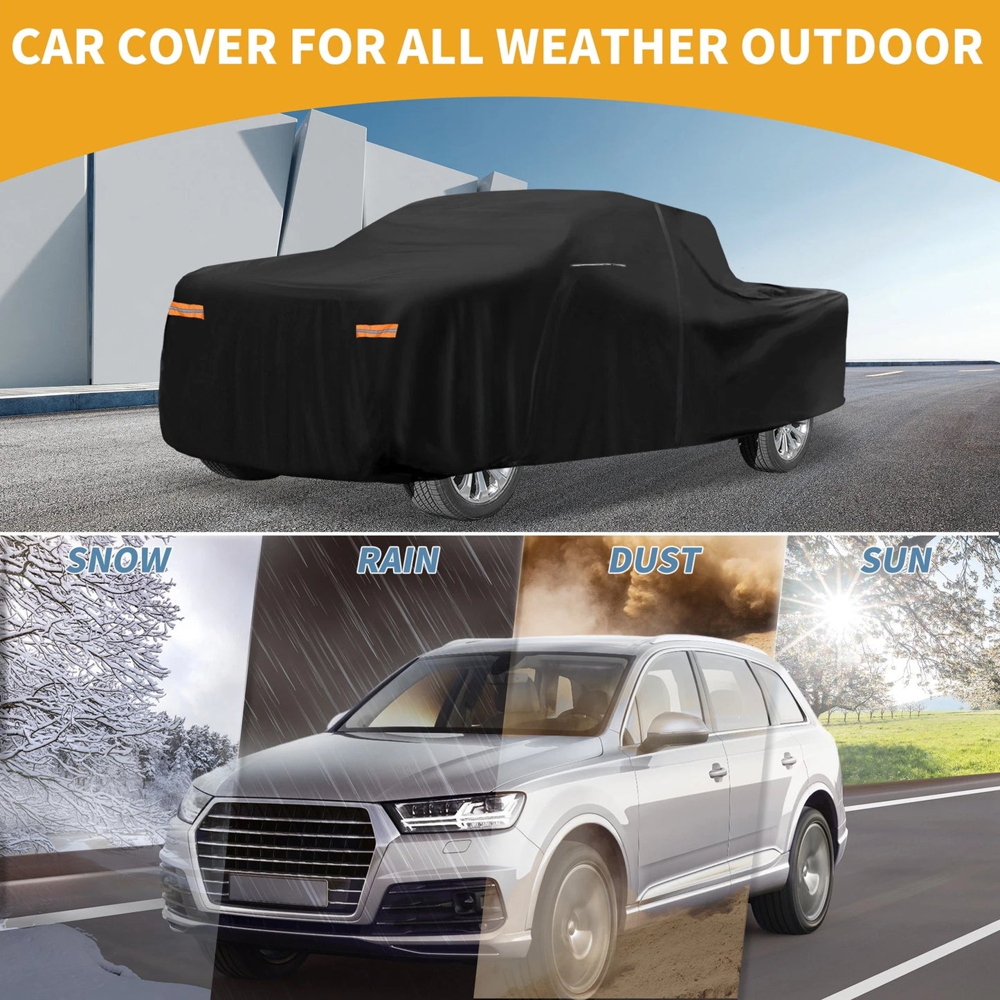 210D-PU Car Cover for Dodge Ram Waterproof All Weather Black with Zipper