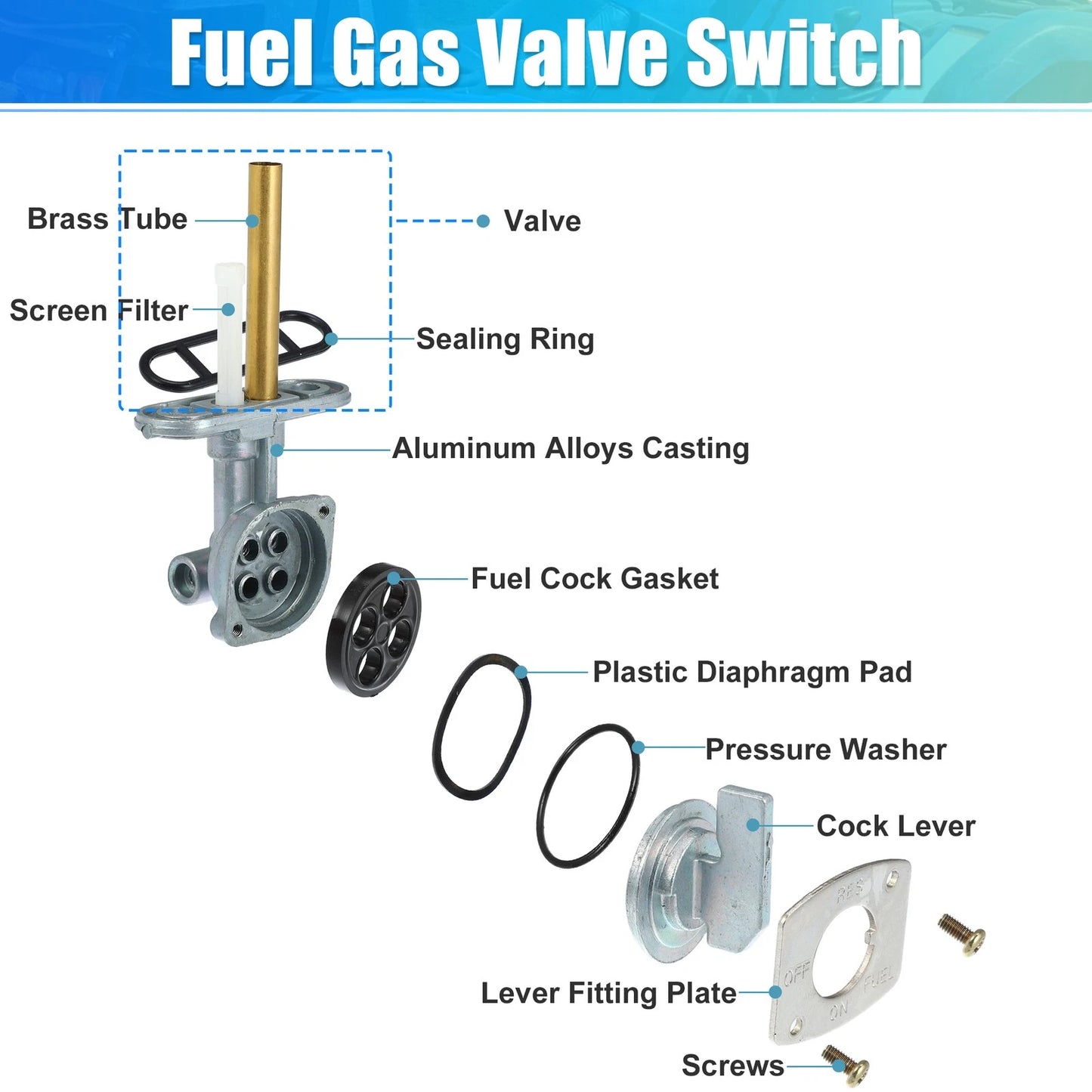 Set ATV Fuel Gas Tank Petcock Valve with Lever Screw for Yamaha TTR90 TTR125