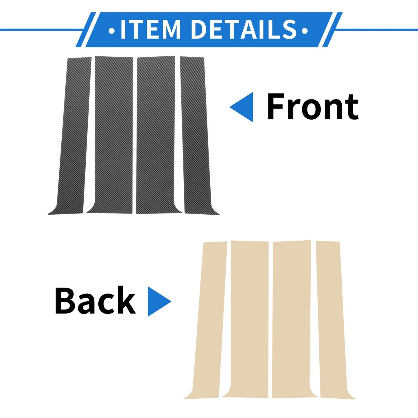 4 x Door Pillar Window Trim for GMC Canyon (2015-2022) Carbon Fiber Black