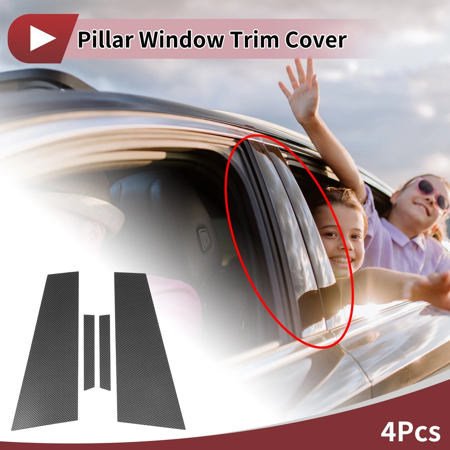 4 Pcs Door Pillar Window Trim for Mercedes-Benz CLS Black Carbon Fiber (2006-2011)