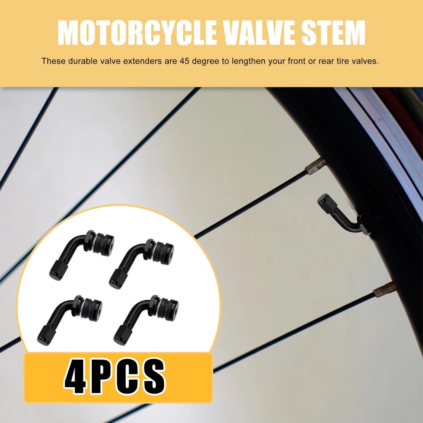 4pcs 90-Degree Tyre Valve Stem Extender Black for Motorcycle