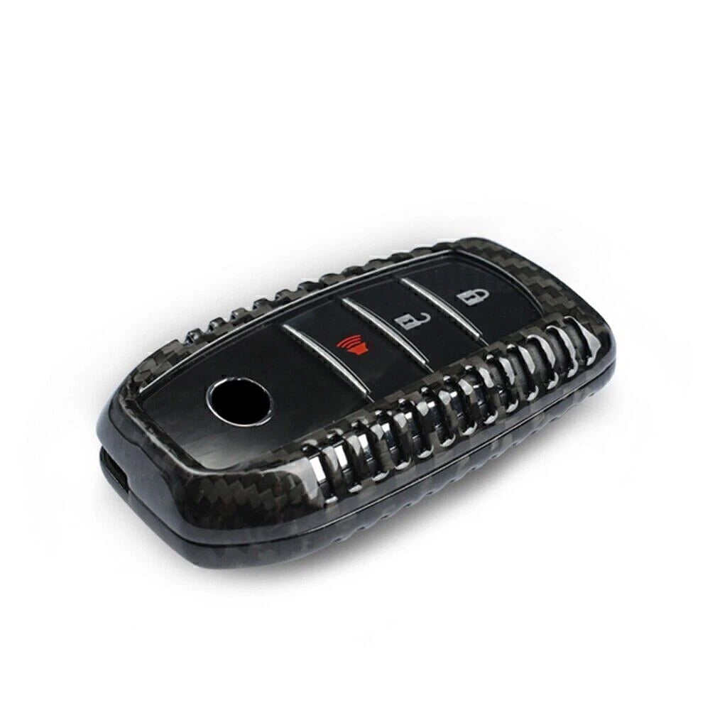 Black Carbon Fiber Key Case Cover for Toyota Alphard RAV4 Hilux (2015-2023)