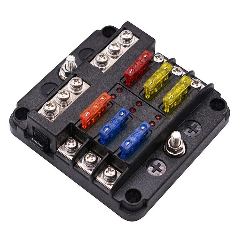 12V Six Position Fuse Holder for Cars/RV/Boats with LED Indicator