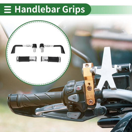 Motorcycle Hand Grips Cover Kit for Handlebar End Grips Silver Rubber