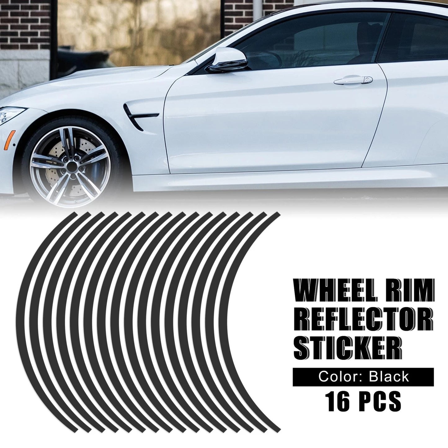 16 x Wheel Rim Sticker Stripe Reflector Black for Motorcycle Car Bike