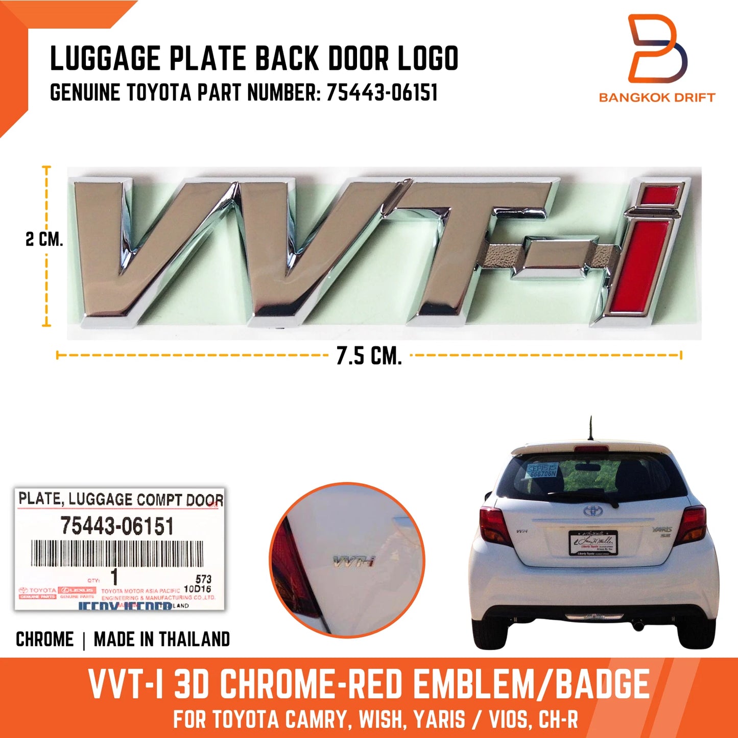 VVT-i Luggage Plate Back Door Emblem for Toyota Yaris, Camry, CH-R