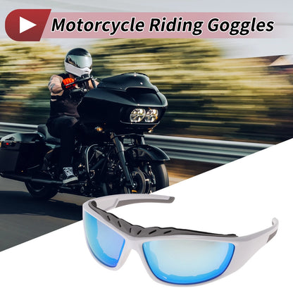 1 Pc Motorcycle Riding Goggles Blue Lens White Frame Tri-acetel Cellulose