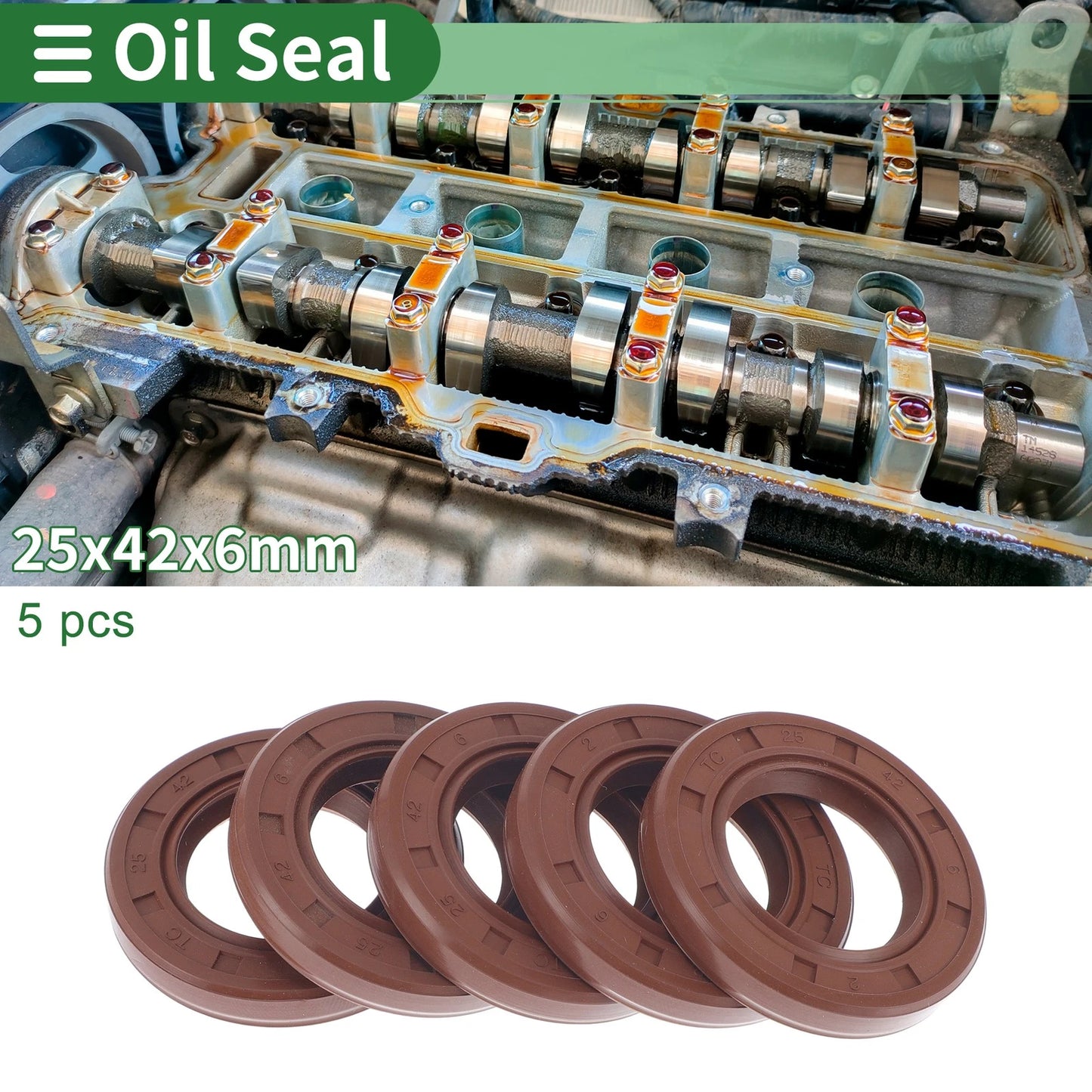 Oil Seal 25x42x6mm 5 Pcs Seal Ring Shaft Seal FKM Rubber for Make Model