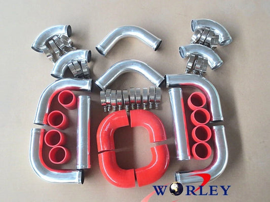 12PCS 2.5" Universal Intercooler Turbo Piping Red Hose T-Clamp Kits