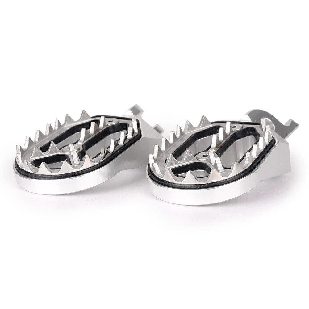Silver Shark Teeth Racing Foot Pegs for Kawasaki KX250 KX450 (2008-2015)