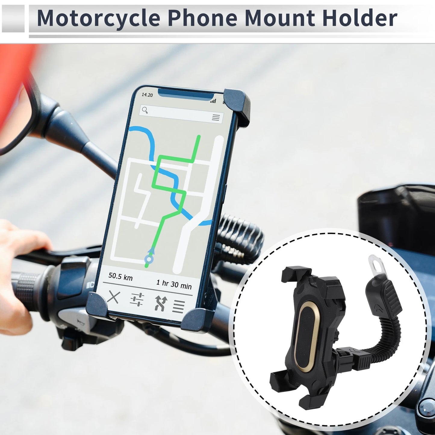 Phone Mount Holder for Rearview Mirror 4.7-7.2 Phones for Motorcycle