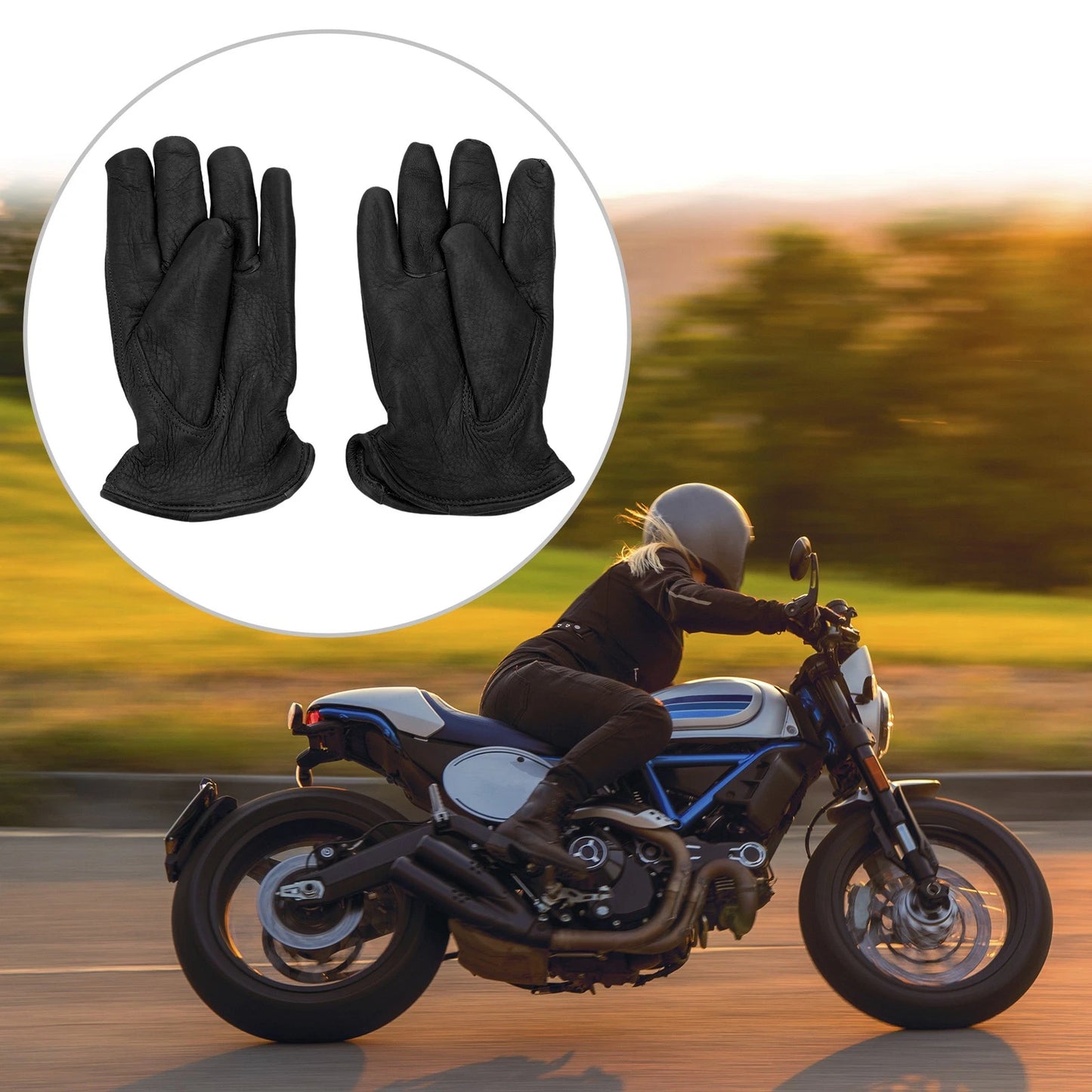 1 Pair XL Black Deerskin Breathable Full Finger Motorcycle Gloves for Motorcycle