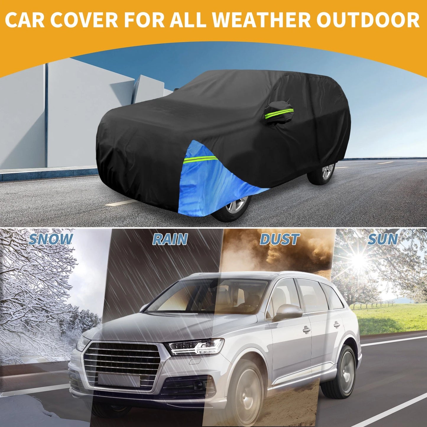 Waterproof Car Cover with Zipper for Chevrolet Tahoe Oxford Cloth Black/Blue