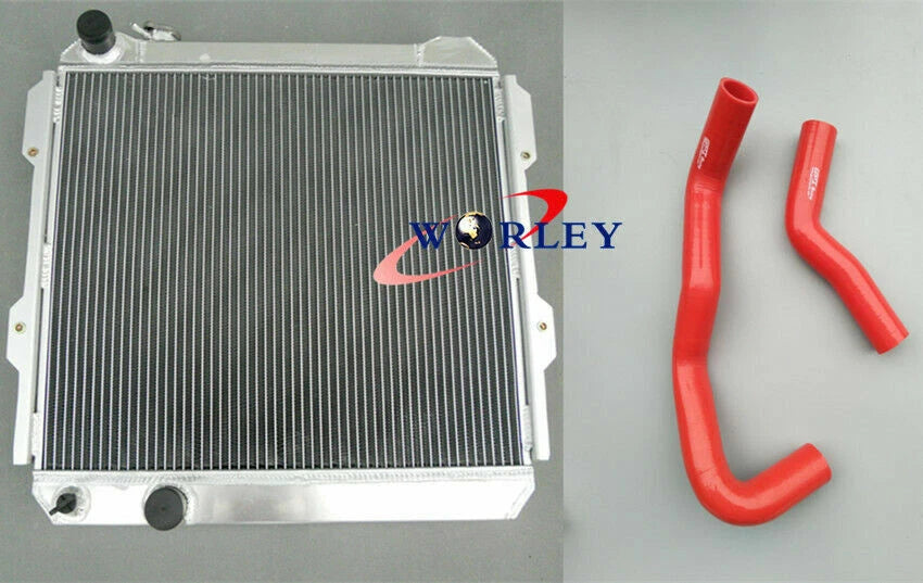 Aluminum Radiator + Red Hose for Toyota Hilux LN60 LN61 LN65 2.4L Diesel (84-91)