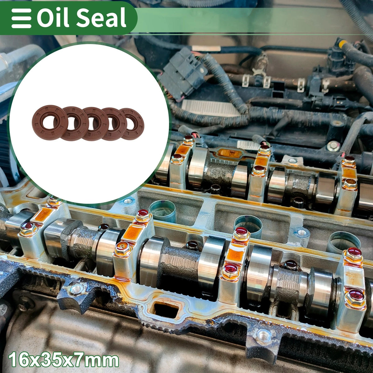 Oil Seal FKM Rubber 16x35x7mm Brown 5 Pcs