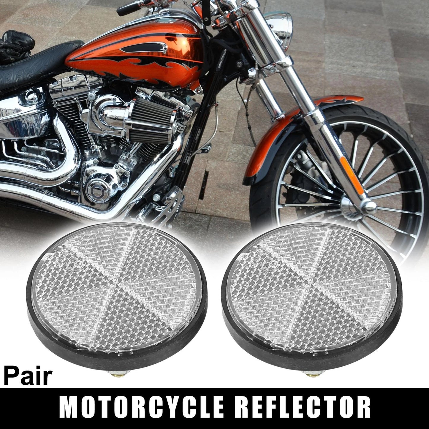 Pair / M6x1.0 White Universal Screw Mount Warning Reflector for Motorcycle Bike