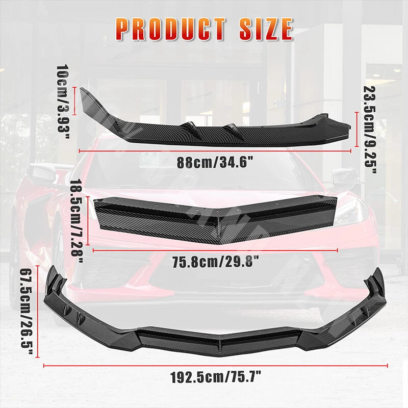 Front Bumper Skirt Lip Spoiler Splitter Kit for 20-Up Chevrolet Corvette C8