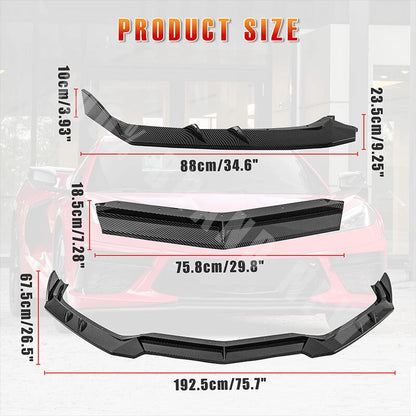 Front Bumper Skirt Lip Spoiler Splitter Kit for 20-Up Chevrolet Corvette C8