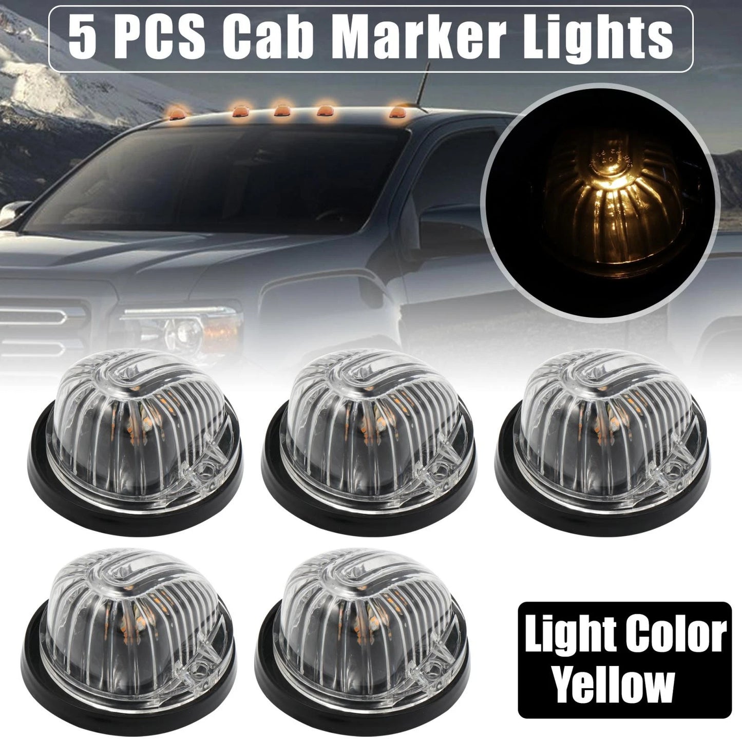 5pcs Top Cab Marker Light Clear Cover Yellow Light for GMC C1500 (1979-1984)
