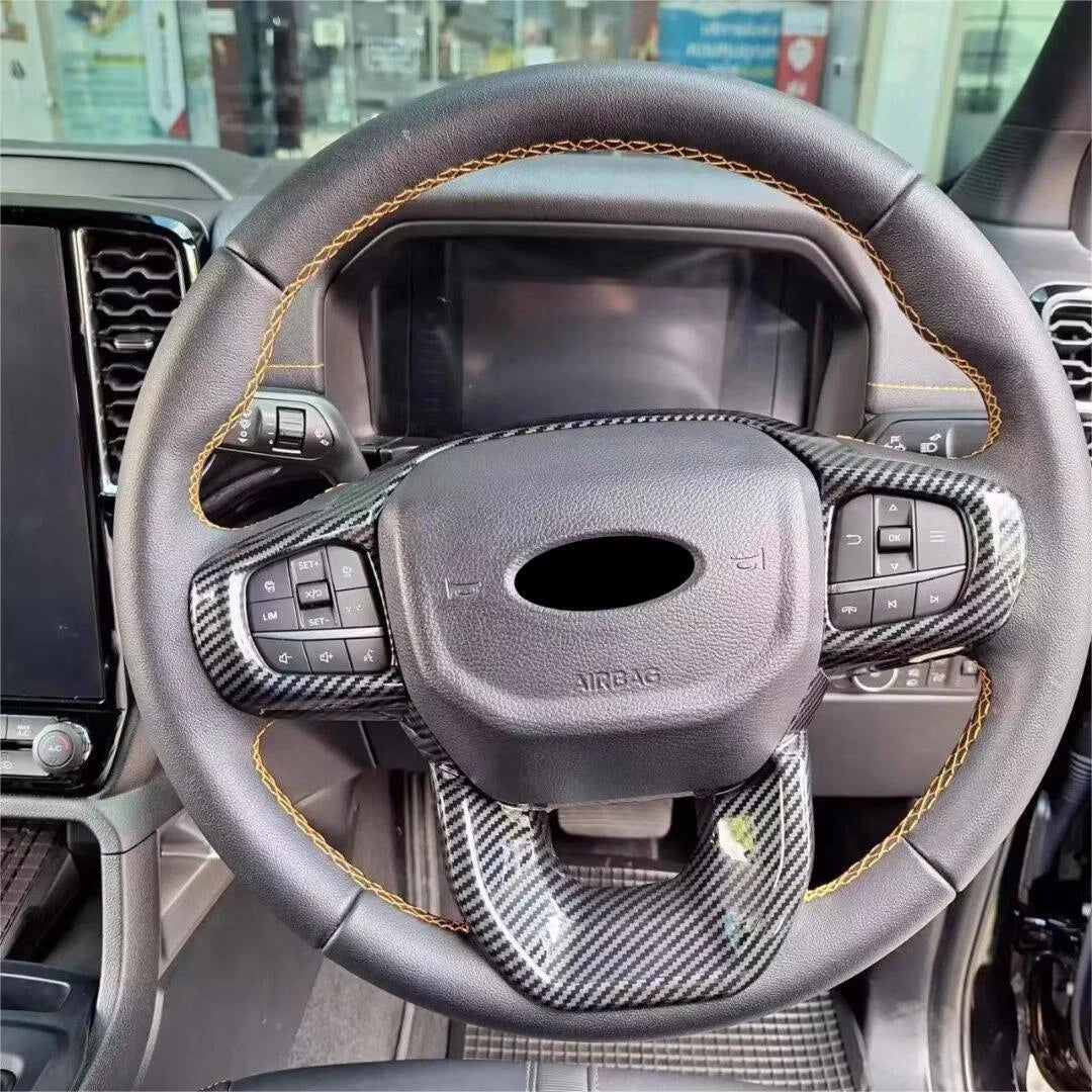 ABS Carbon Fiber Steering Wheel Cover Trim for 2023 Ford Ranger