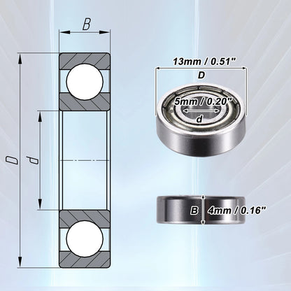 20pcs 5x13x4mm Shielded Deep Groove Ball Bearings for Bearings