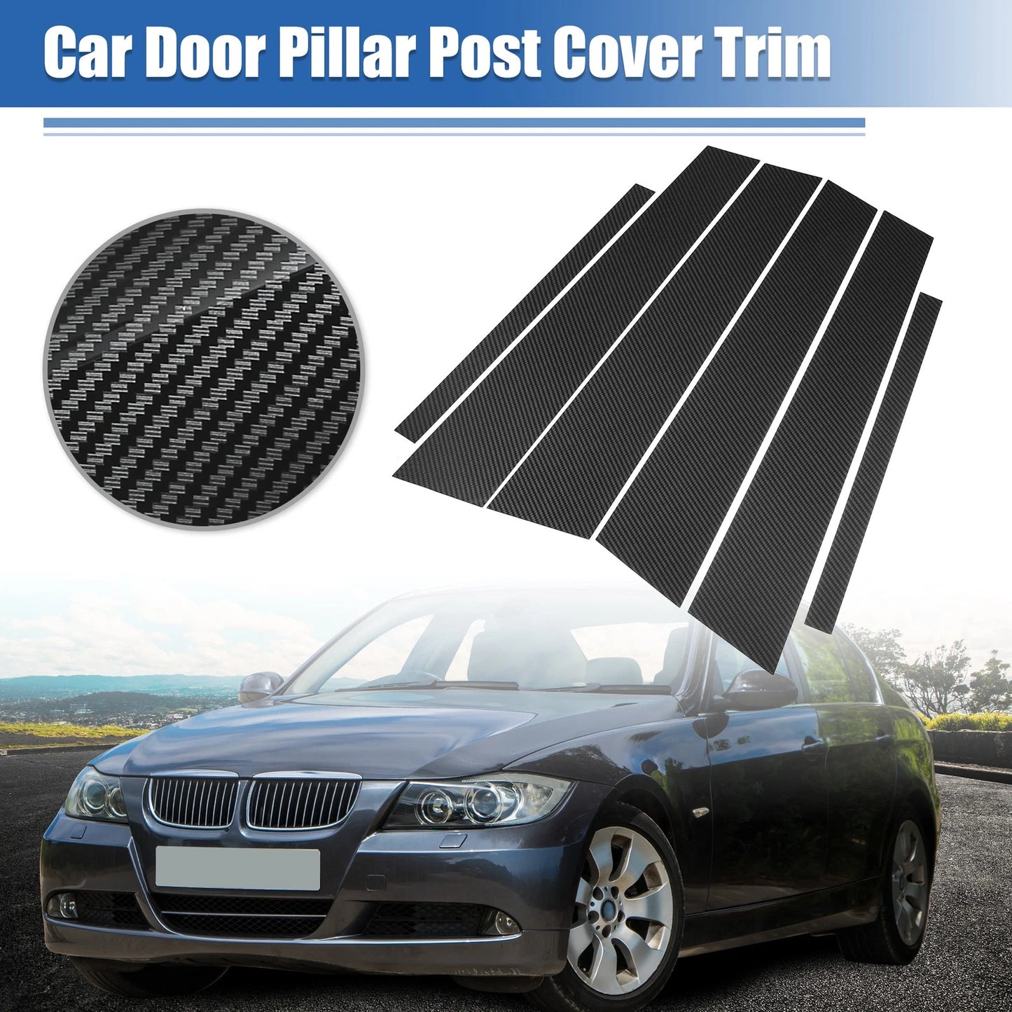 Gloss Carbon Pattern Car Door Window Pillar Post Covers for BMW 3 Series (2007-2013)
