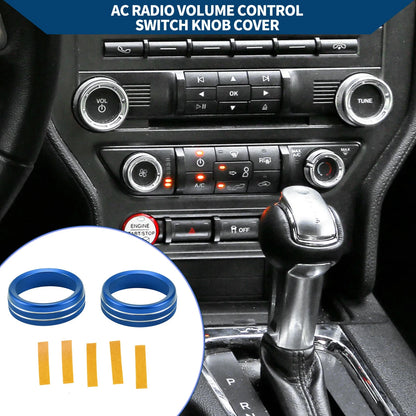 Radio Audio Tune Switch Knob Cover for Ford Mustang (2015-2021) - 2 Pcs Blue