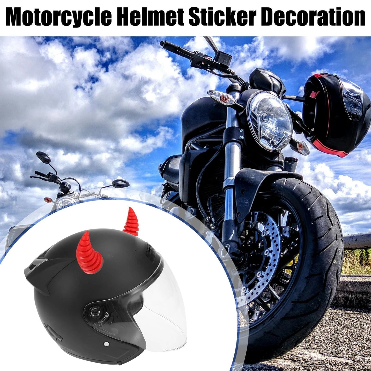 2 x Helmet Threaded Bull Horn Style Decoration Suction Cup Red for Car