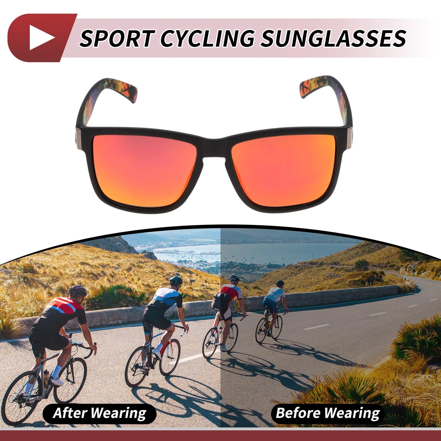 Goggles 1 Pc Riding Goggles Red Lens Black Frame Cycling Sunglasses for Motorcycle