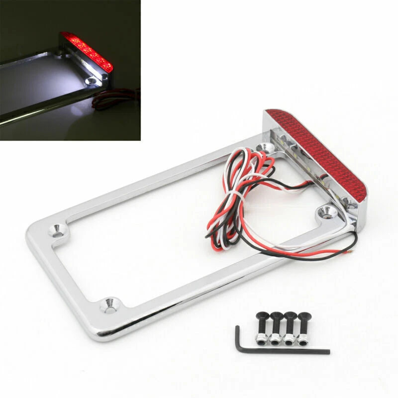 3" Universal Motorcycle License Plate with Rear Brake Light for AH