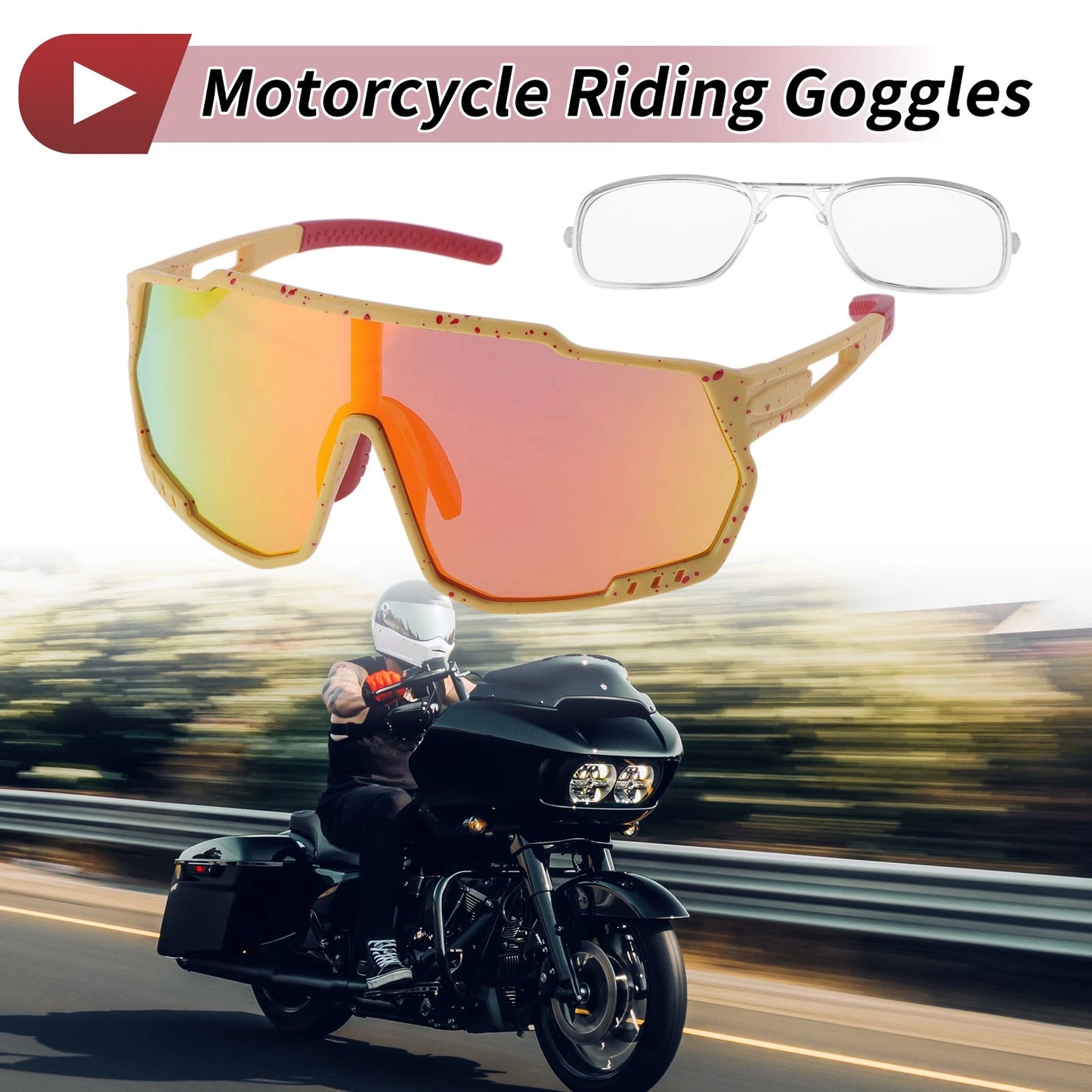 Motorcycle Riding Goggles Red Lens Yellow with Red Spot Frame for Motorcycle