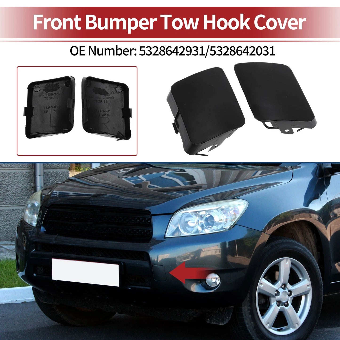 Front Car Tow Hook Cover Cap 1 Pair for Toyota RAV4 (2006–2008)