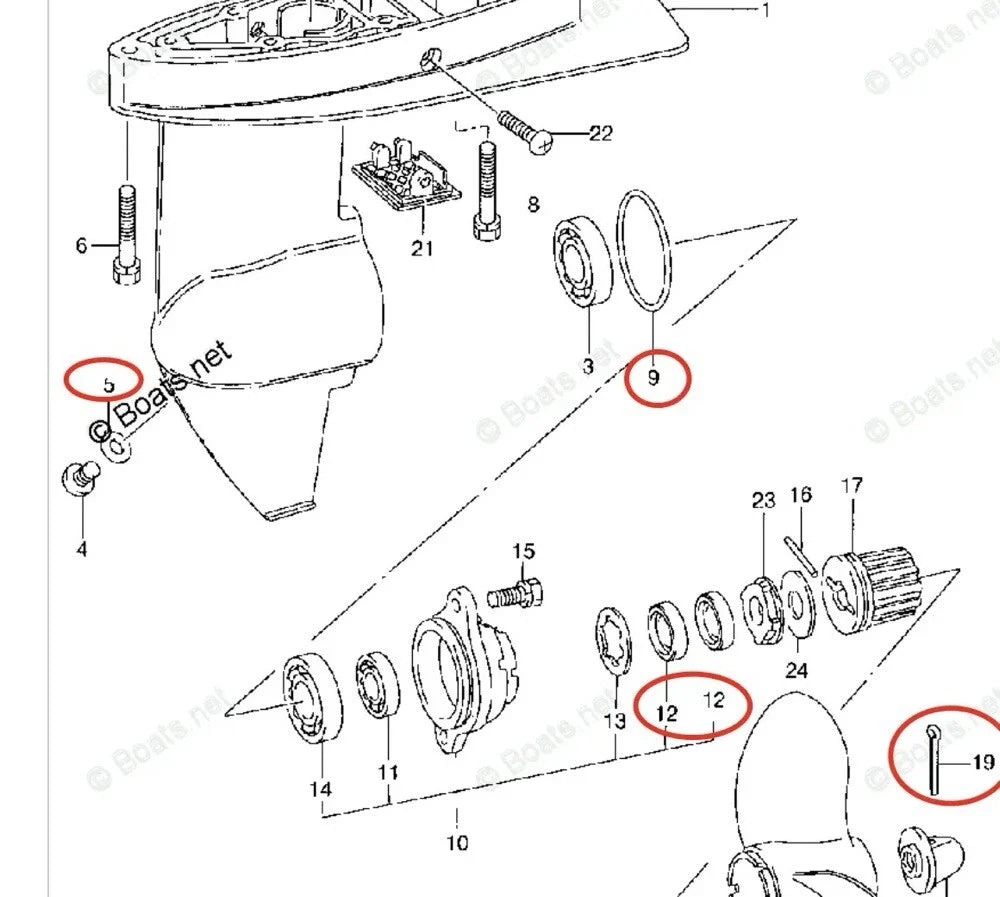 Lower Unit Oil Seal Kit for Suzuki 2-Stroke 4/5HP Models