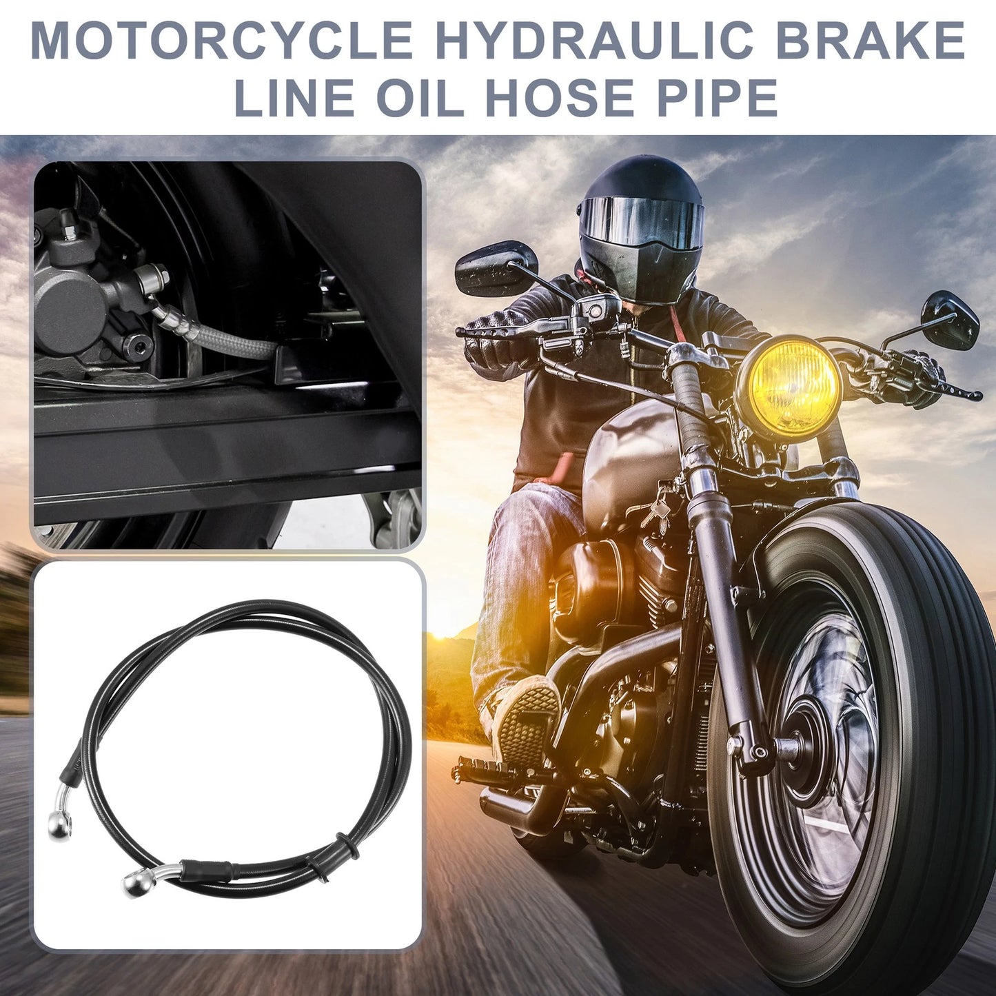 35.43" Length 10mm ID Brake Line Oil Hose Cable Black for Motorcycle