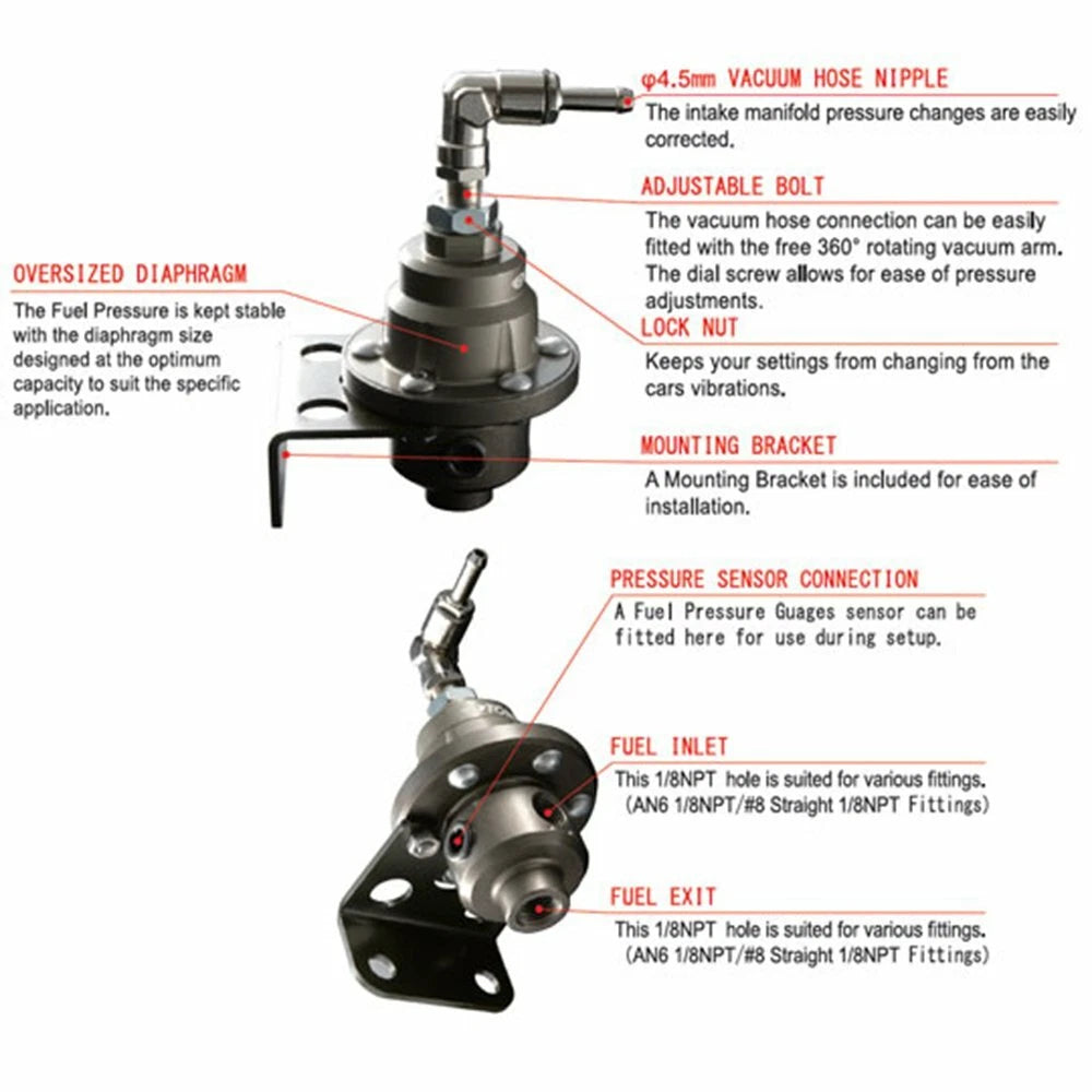 Adjustable Fuel Pressure Regulator with Gauge for Turbo EFI Engine