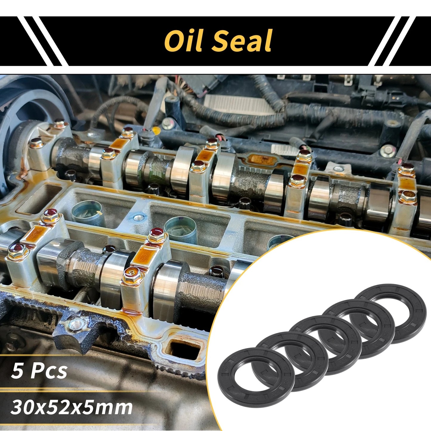 Oil Seal 30x52x5mm NBR Black 5 Pcs for Vehicle