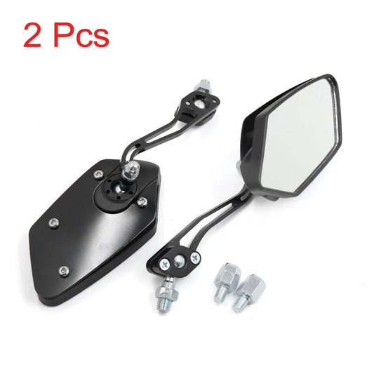 2 x 8mm 10mm Black Pentagonal Design Side Rearview Mirror for Motorcycle