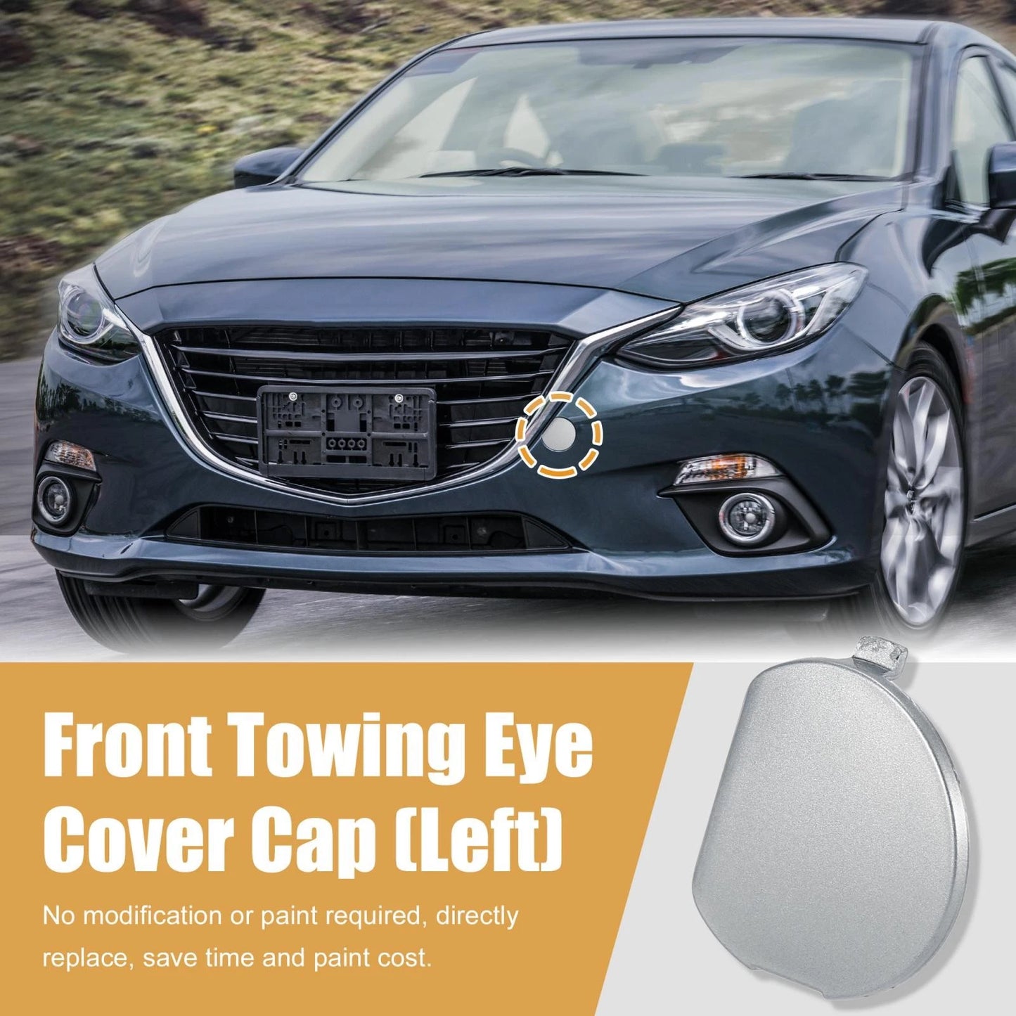 Silver Tone Front Bumper Tow Hook Eye Cover for Mazda 3 (2014-2016)